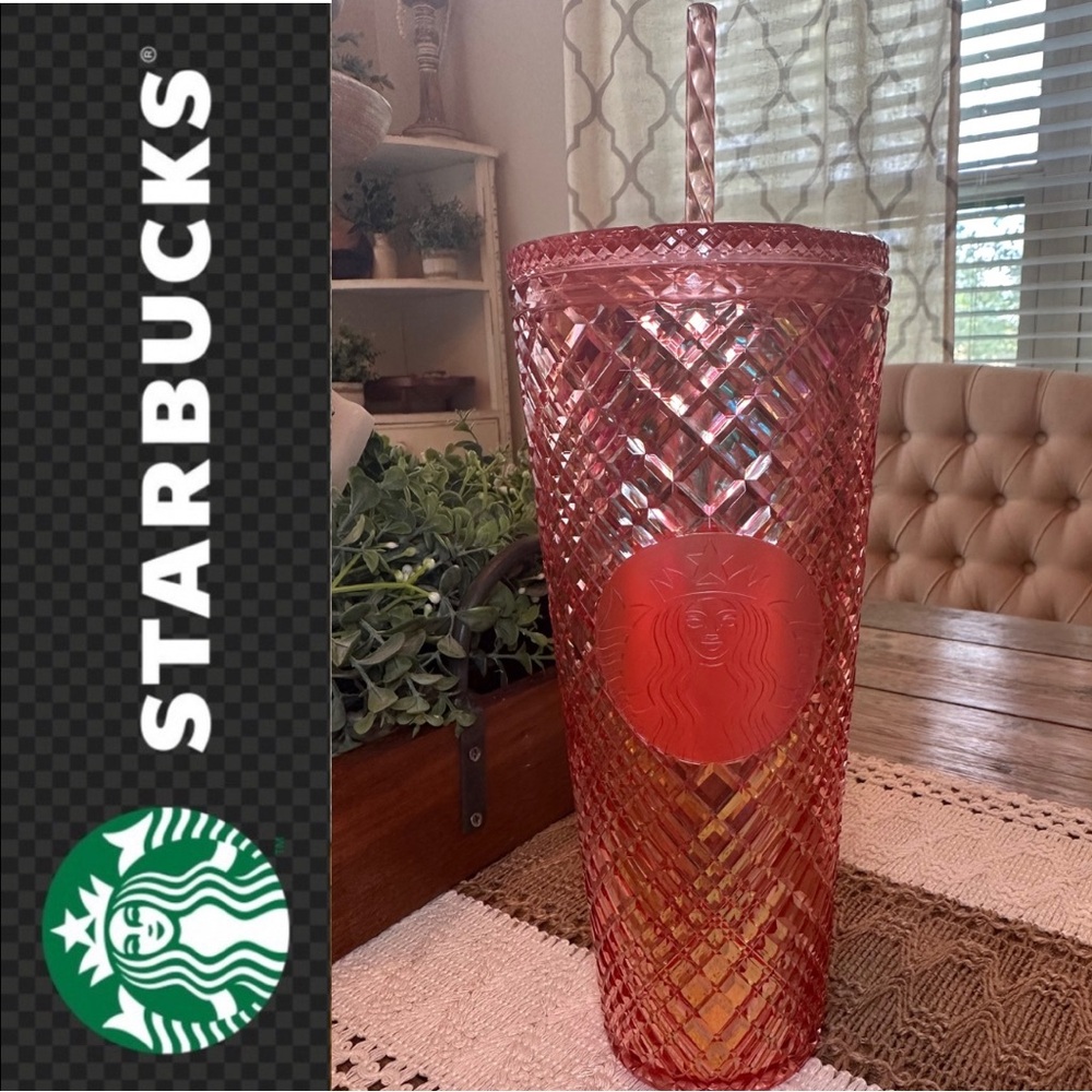 Starbucks 2021 Winter Holiday Jeweled Tumbler Pink Pearl Opalescent Mermaid 24oz